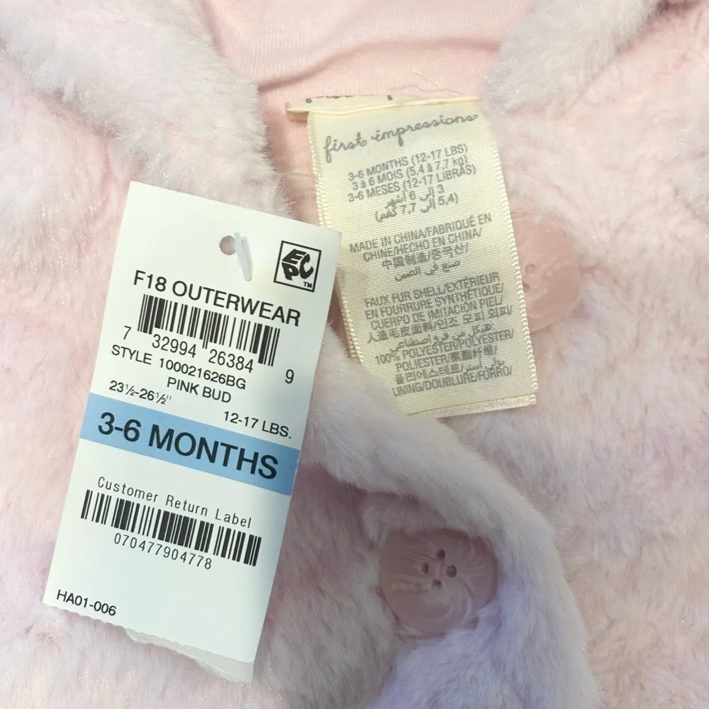 First Impressions Soft Pink Baby Coat Size 3-6 months NWT